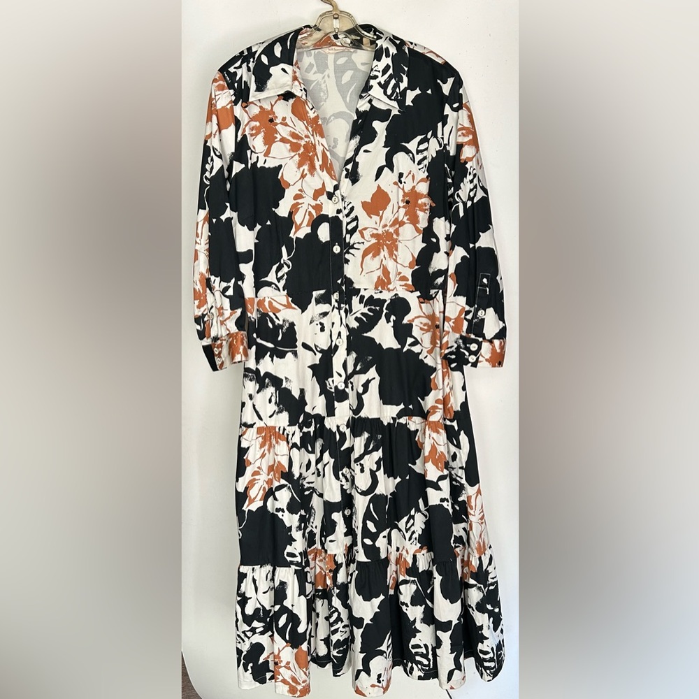 Soft Surroundings dress black and brown, size 12, 45 inches long, 3/4 sl…